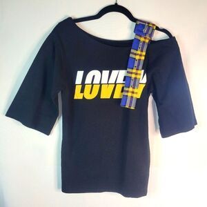 "Lovely" Korean Black and Yellow Plaid Strap Shirt